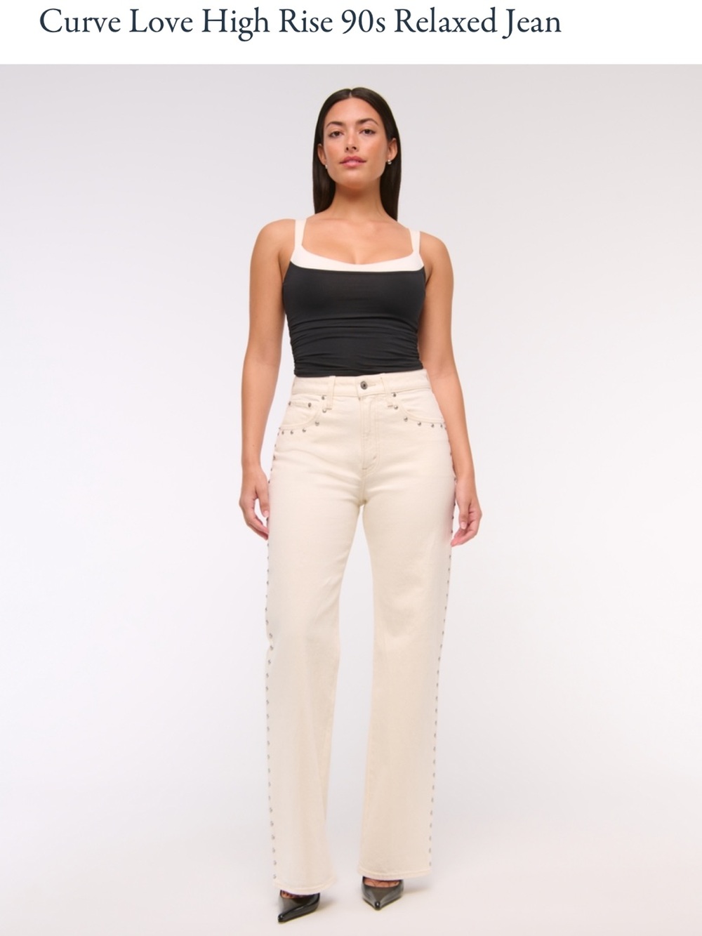 Abercrombie & Fitch Cream Relaxed Jeans with Silver Studs